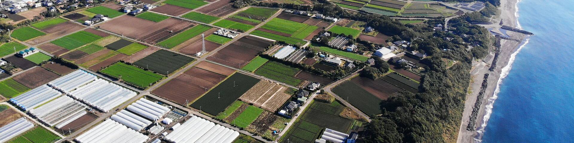 Aerial drone view of Satsuma Peninsula and Mt.Kaimon
(Kaimondake) in Kagoshima, Japan