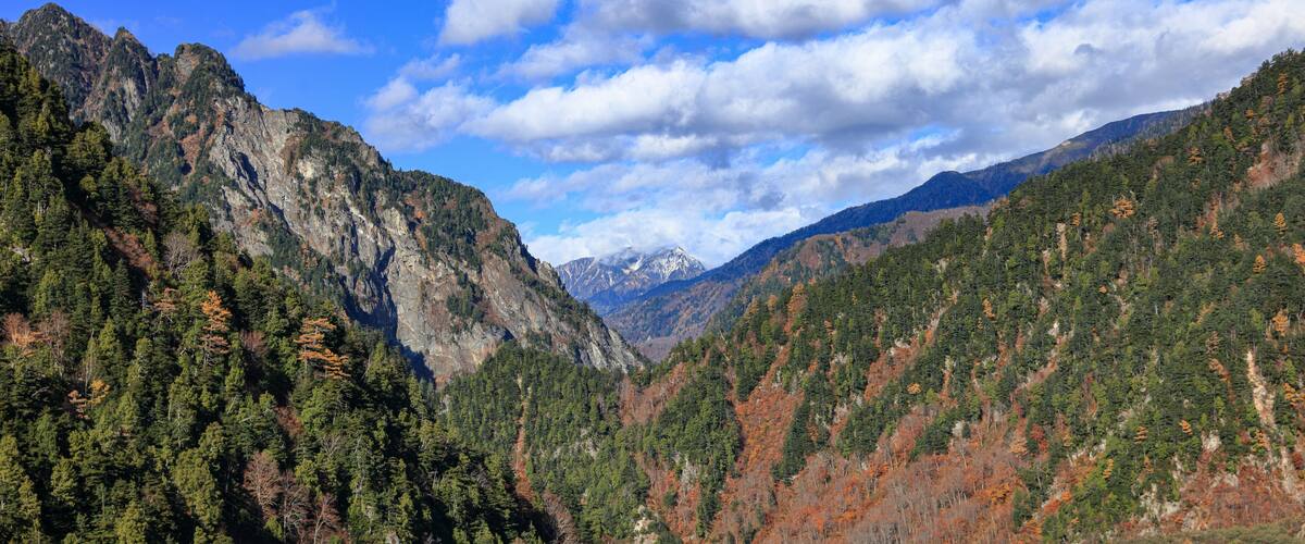 view of Tateyama Kurobe Alpine Route in autumn, Toyama Prefecture Japan.