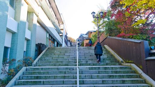 Ikaho Shrine and Ikaho Stone Steps in Ikaho onsen village, Gunma. The Japanese letter mean step ( 365 step stones).