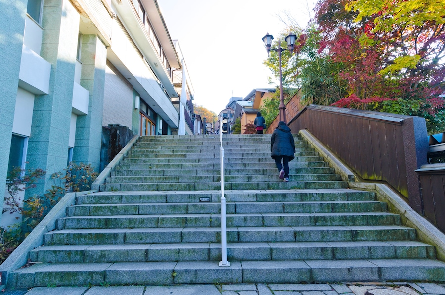 Ikaho Shrine and Ikaho Stone Steps in Ikaho onsen village, Gunma. The Japanese letter mean step ( 365 step stones).