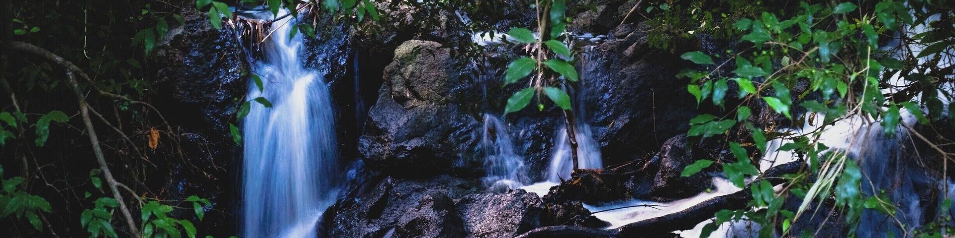 Exploring the place, guided by the sound of the river, I found this tiny waterfall hiding behind some trees. Shot was taken handheld.
