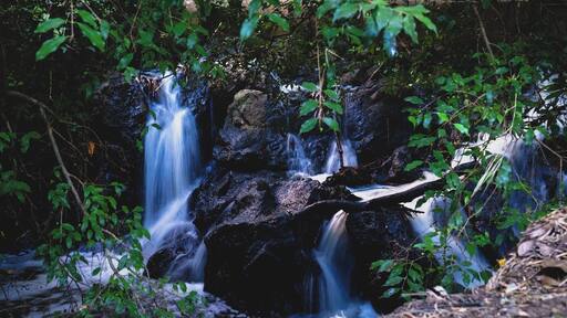 Exploring the place, guided by the sound of the river, I found this tiny waterfall hiding behind some trees. Shot was taken handheld.