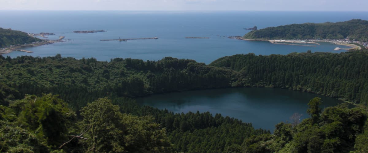 Ninomegata Maar and Toga port from Hachibodai at Oga, Akita, Japan.