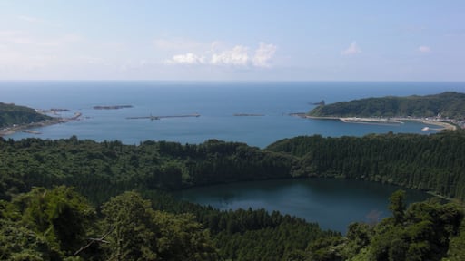 Ninomegata Maar and Toga port from Hachibodai at Oga, Akita, Japan.