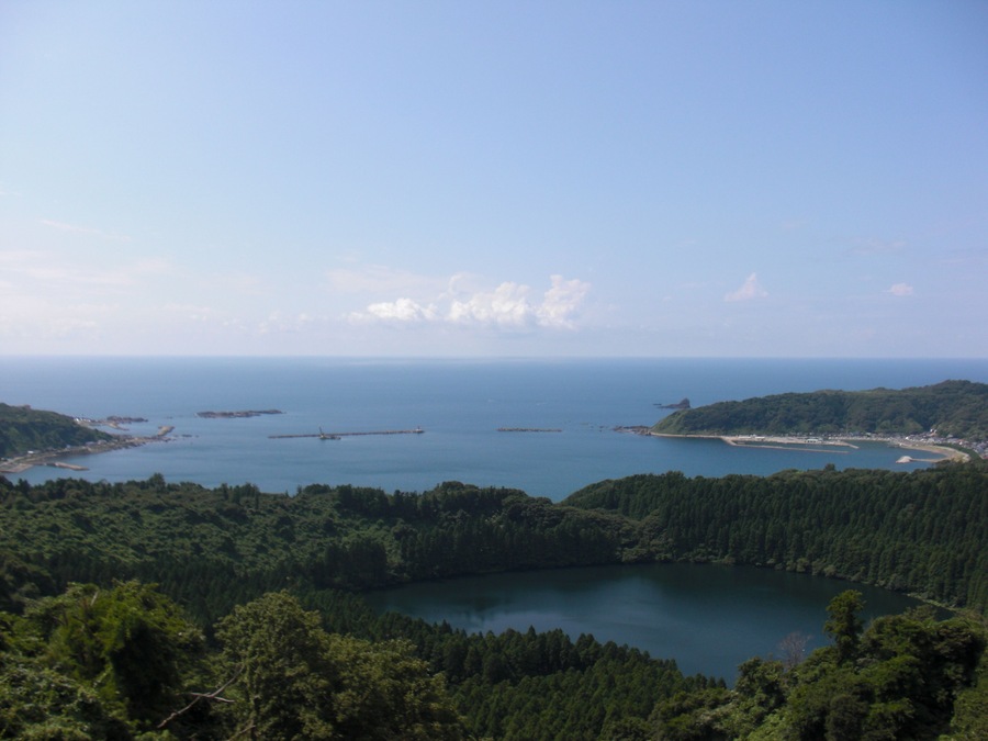 Ninomegata Maar and Toga port from Hachibodai at Oga, Akita, Japan.