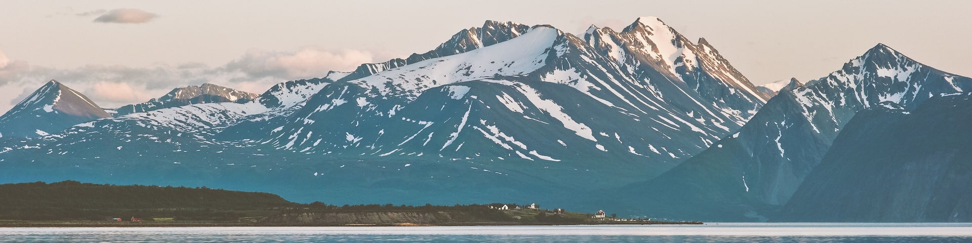 Northern Norway mountains landscape sunset Lyngen Alps and fjord scenic view