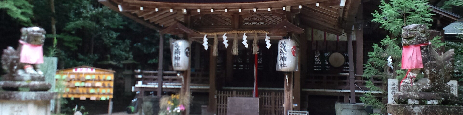 Un templo japonés tradicional con un techo curvo, rodeado de exuberante follaje.