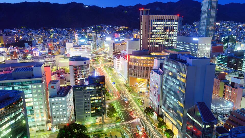 Kobe, Japan downtown district at Sannomiya.; Shutterstock ID 133027871