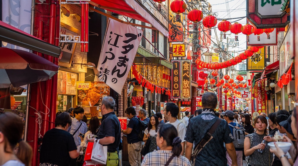 Chinatown which includes signage, a city and street scenes