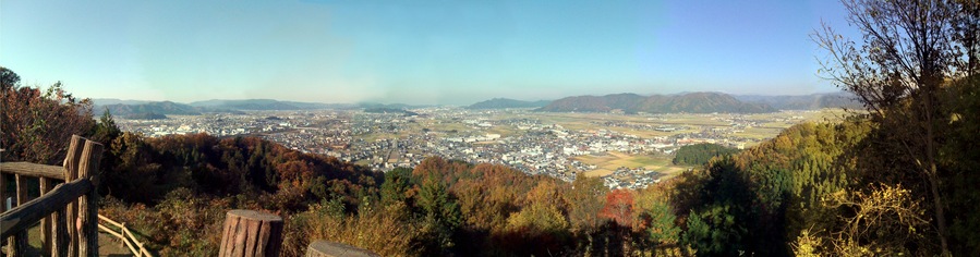 A semi-panoramic view of the northern part of Fukui prefecture, from the top of Mt. Murakuni in Echizen, Fukui. Taken with an iPhone 3G, 10 photos stiched together using GIMP