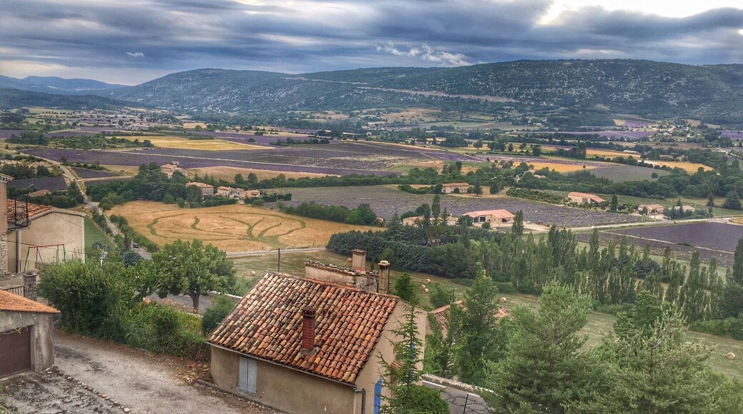 Taken 12July2016, the purple in this photo are lavender fields and summer is a great time to view them. This viewpoint is across the street from the office of tourism.