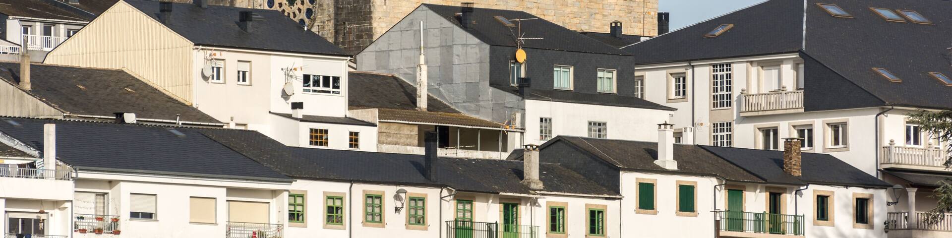 Portomarin and the Church of San Nicolás, main place of the Camino de Santiago in Lugo (Spain).