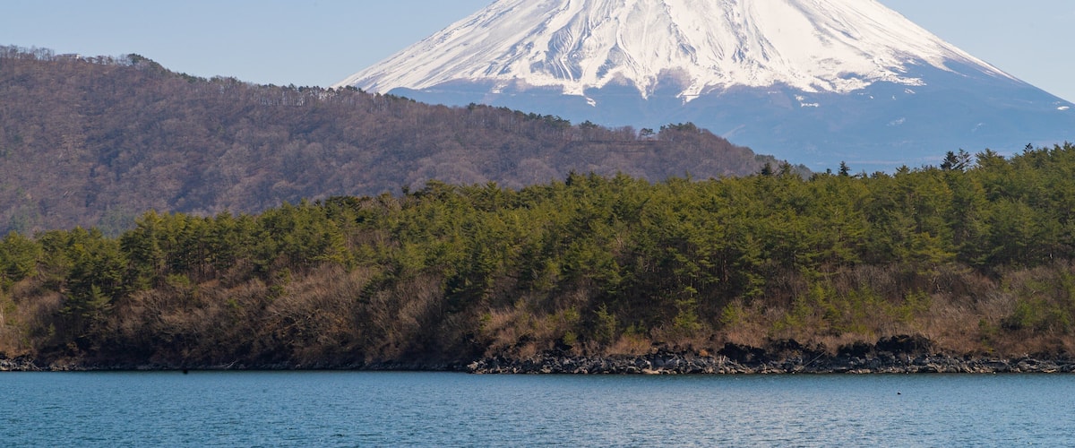 Lake Saiko featuring snow, a lake or waterhole and mountains