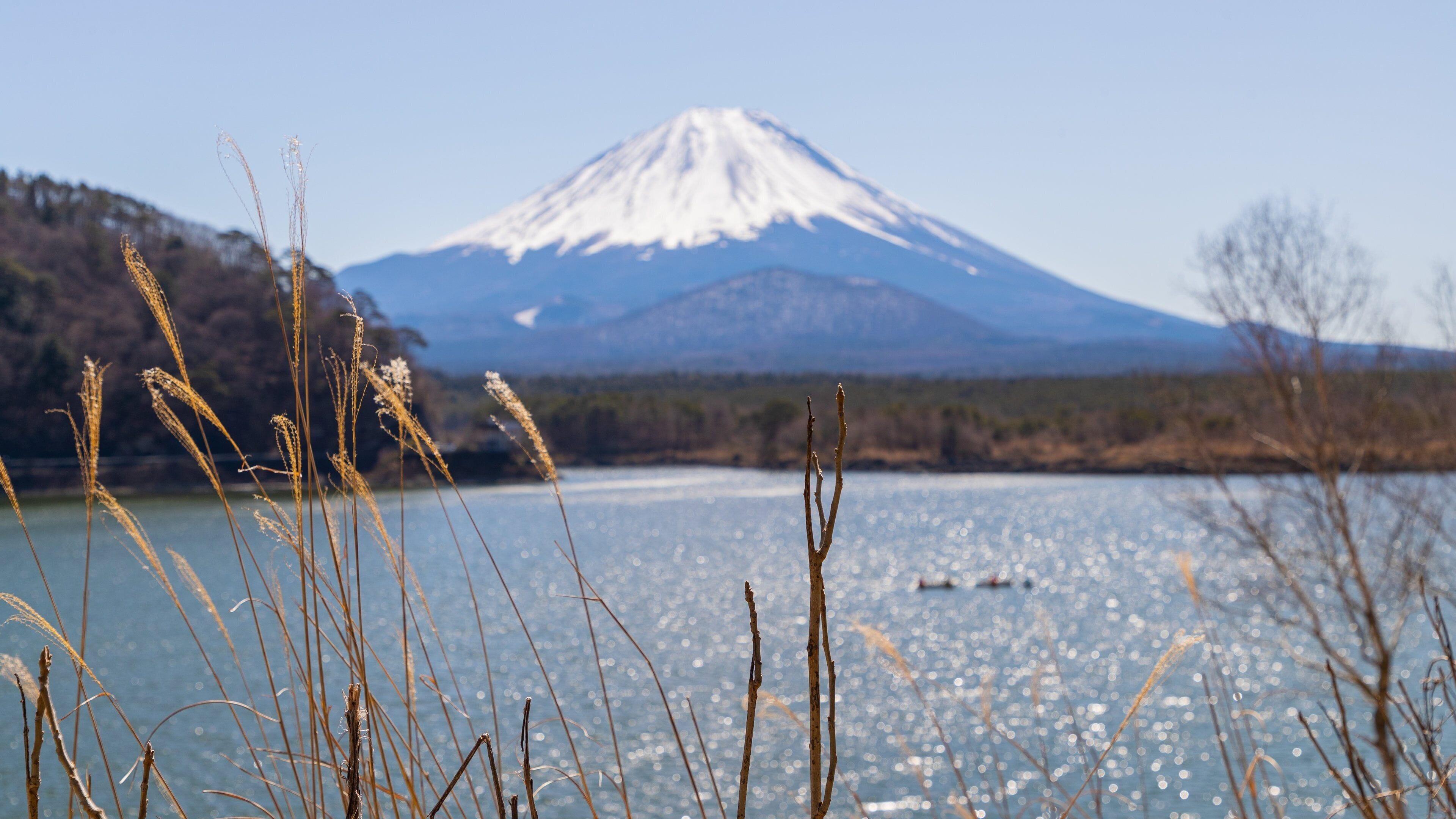 Lake Shojiko featuring mountains and a lake or waterhole