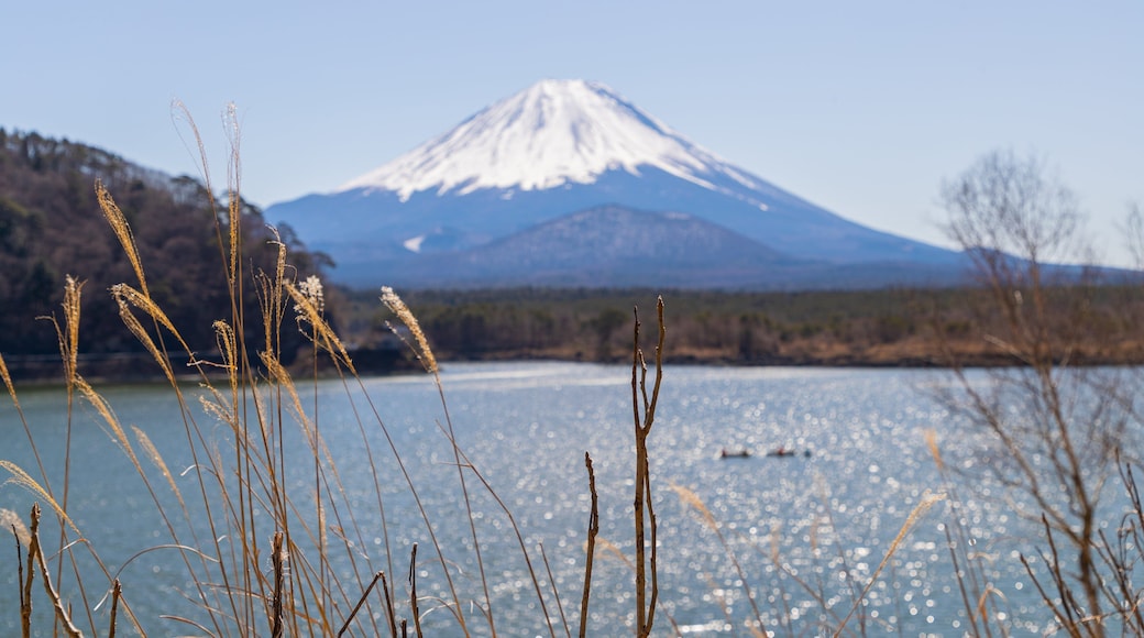 Lake Shojiko featuring mountains and a lake or waterhole