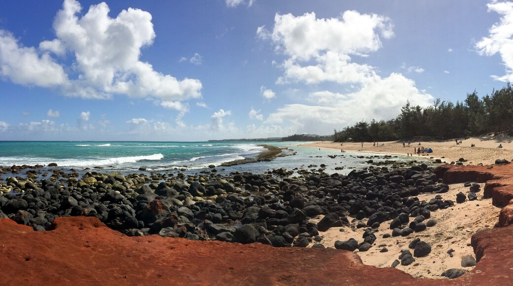 View of Baldwin Beach on Maui, Hawaii's North Shore Over the Lava Rocks on a Sunny Day