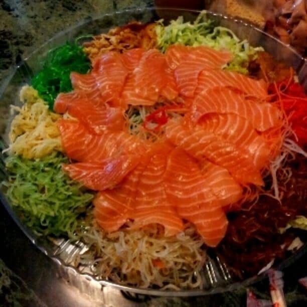 Tradditional Chinese New Year dish called Loi Hei; for luck and prosperity in the year of the Dragon. Huat Ah!!!