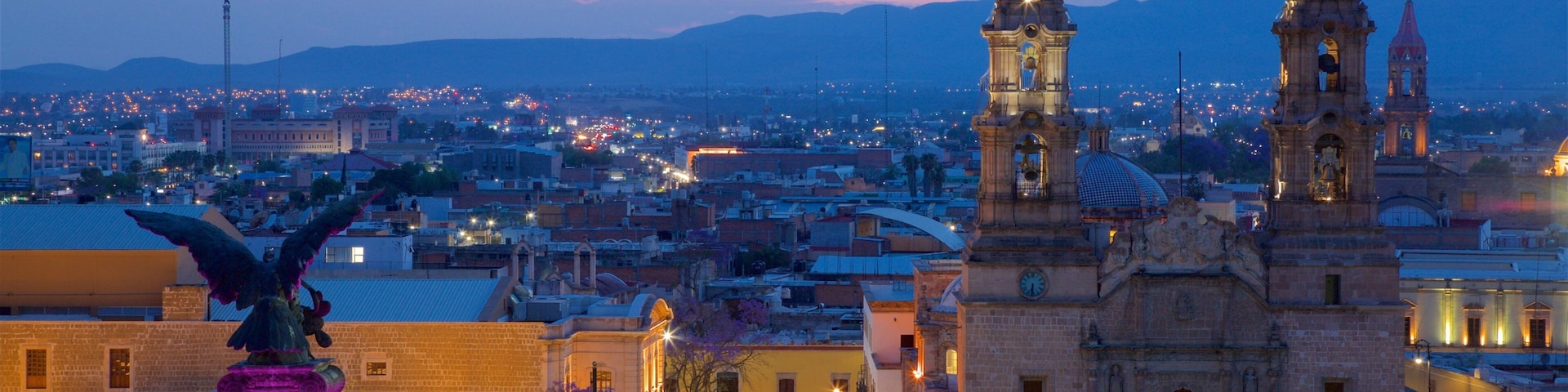 Aguascalientes featuring a sunset, a city and landscape views