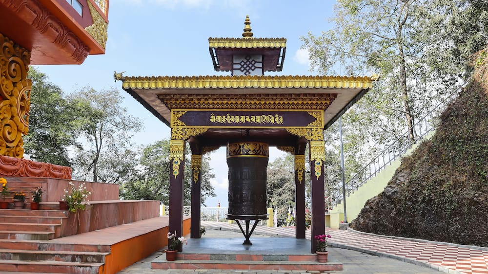 View of Pradakshina prayer wheel, Samdruptse Statue, Namchi, Sikkim, India.