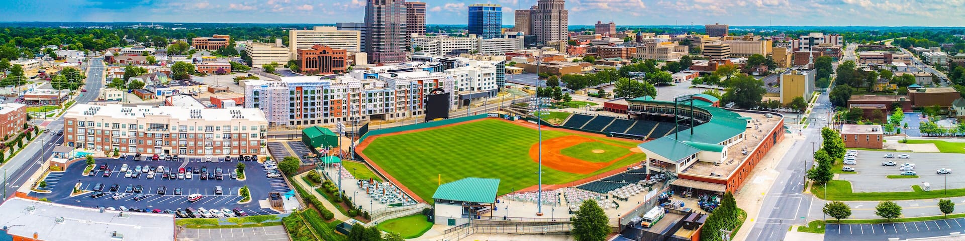 Aerial of Downtown Greensboro North Carolina NC Skyline
