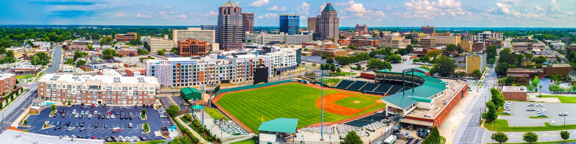 Aerial of Downtown Greensboro North Carolina NC Skyline