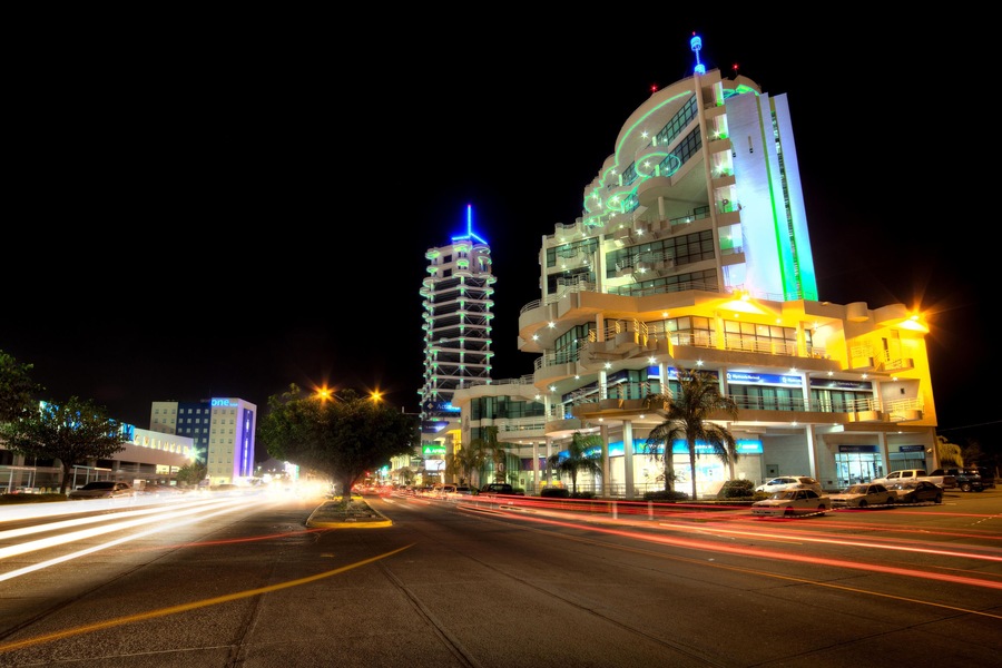 Night lights near the Forum in Culiacan, Sinaloa, Mexico.