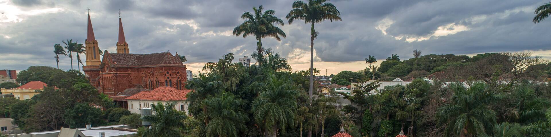 aerial view with drone above the museum of sacred art and the são Domingos church, located in uberaba, close to the city center and manoel terra square