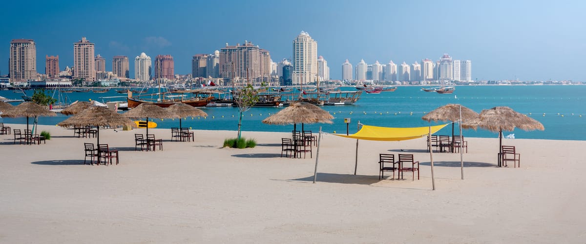 Katara Beach with the Pearl-Qatar Skyline in Background - Doha, Qatar