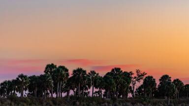 St. Mark's Lighthouse in Crawfordville, Florida as the sunsets over the Gulf of Mexico on December 18, 2019.