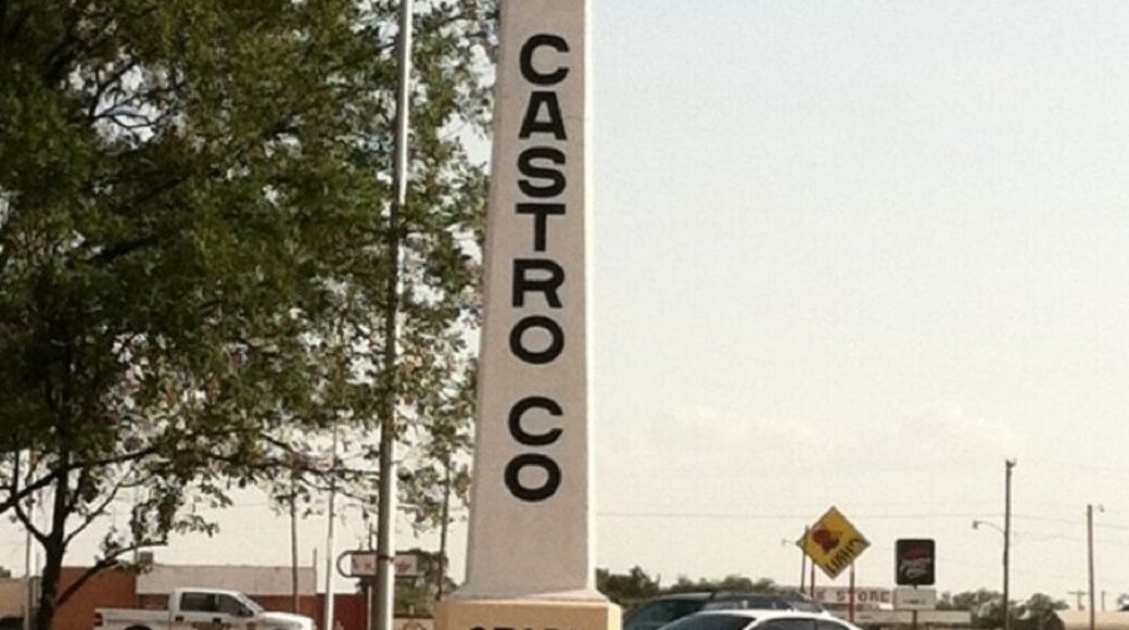 The Ozark Trail Obelisk: The Ozark Trail Obelisk is located at the intersection of highways 86 and 385 and was constructed in the 1920's for $600. Marking the distance to other towns and trade centers along the Ozark Trail, Distance in miles to Amarillo (63), Lubbock (80), Albuquerque (275), Oklahoma City (325), Ft. Worth (396), Dallas
(438), Denver (463) and Austin (476) are featured at this landmark.