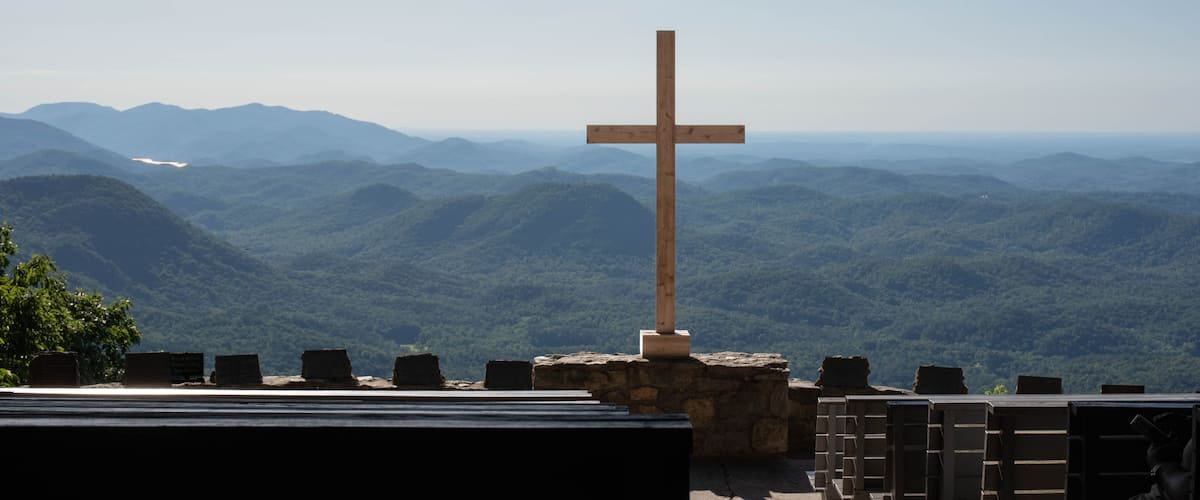 Fred W. Symmes Chapel, "Pretty Place", Cleveland, South Carolina. Open-air chapel on top of Stone Mountain.