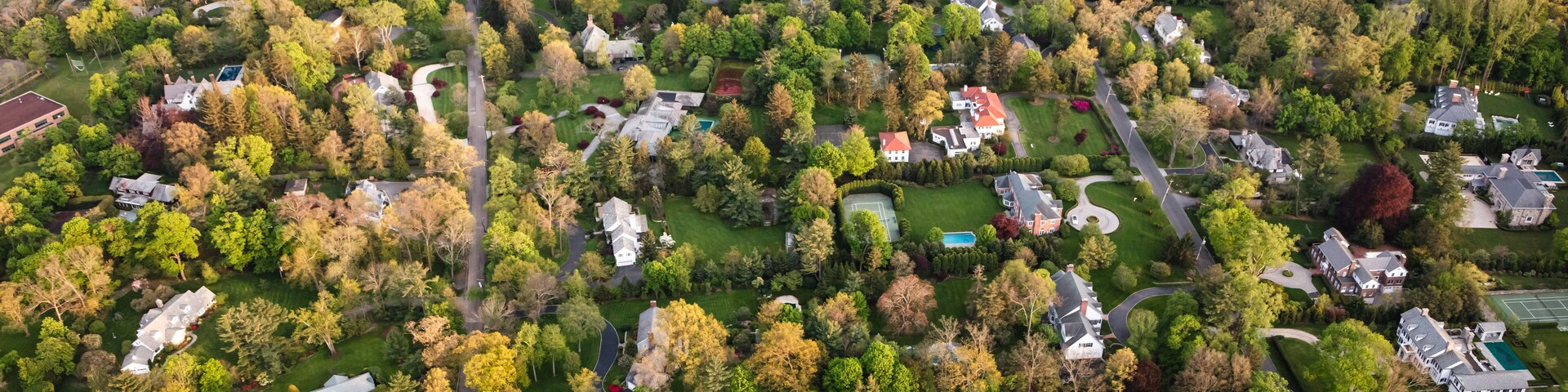 Aerial of suburb, Scarsdale, New York, USA