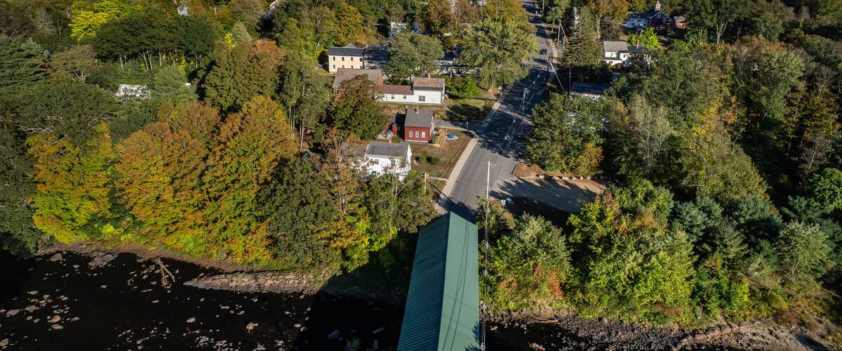 Aerial view of West Swanzey New Hampshire in early fall