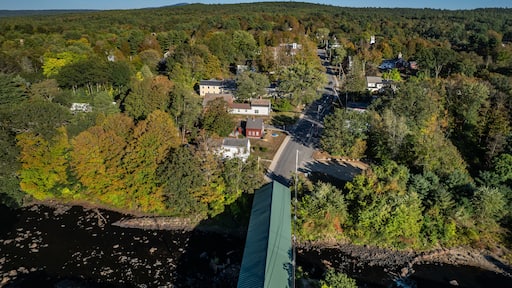 Aerial view of West Swanzey New Hampshire in early fall