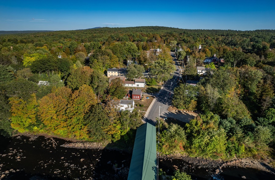 Aerial view of West Swanzey New Hampshire in early fall