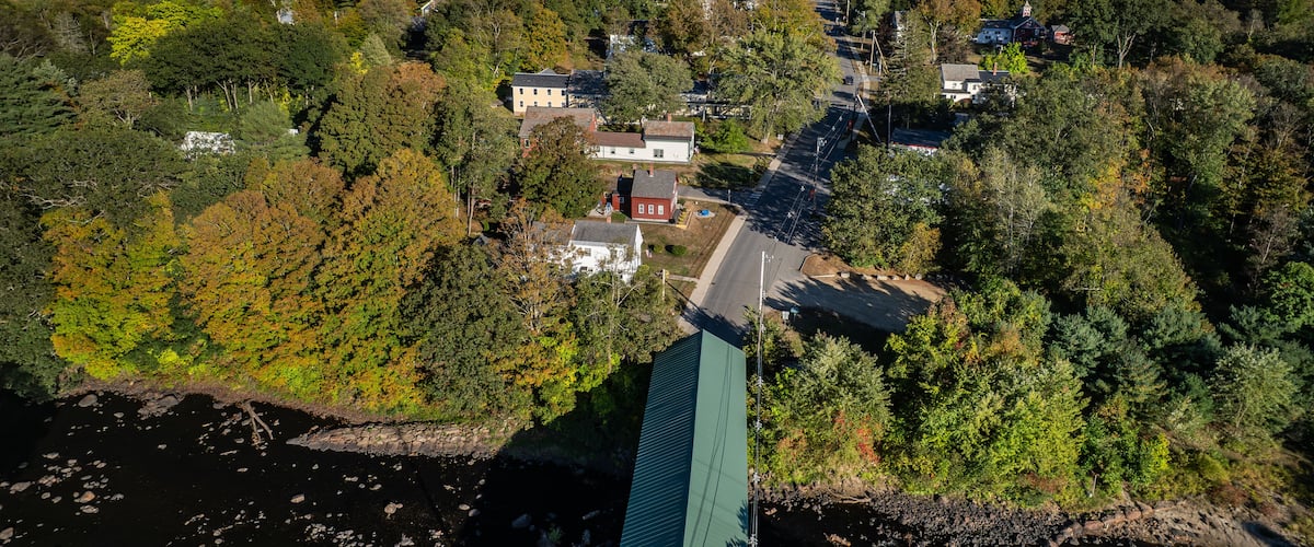 Aerial view of West Swanzey New Hampshire in early fall