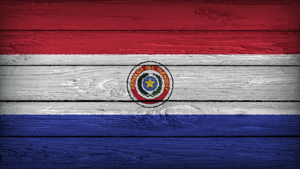 The flag of PARAGUAY painted on a wooden table with Original Colors