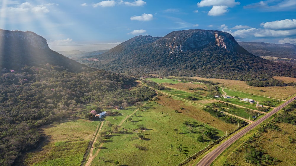 Aerial view of Cerro Paraguari. These Mountains are one of most iconic landmarks in Paraguay.