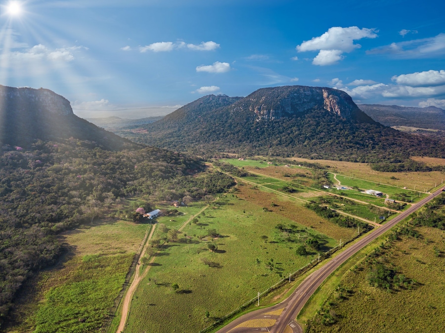 Aerial view of Cerro Paraguari. These Mountains are one of most iconic landmarks in Paraguay.