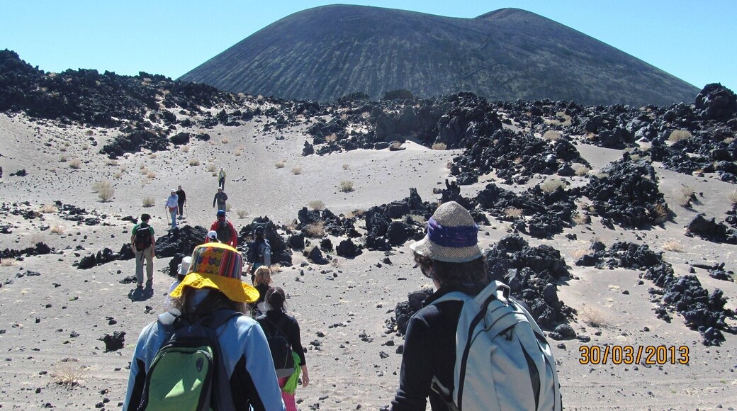 We climb up the Antofagasta Volcano, caracterized by the deposits of black basalt. We reached the top in less than one hour. Great view from there.