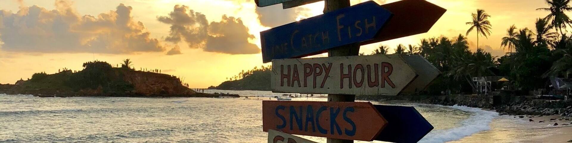 Stunning beach and sunset make for a great photo in Mirissa.