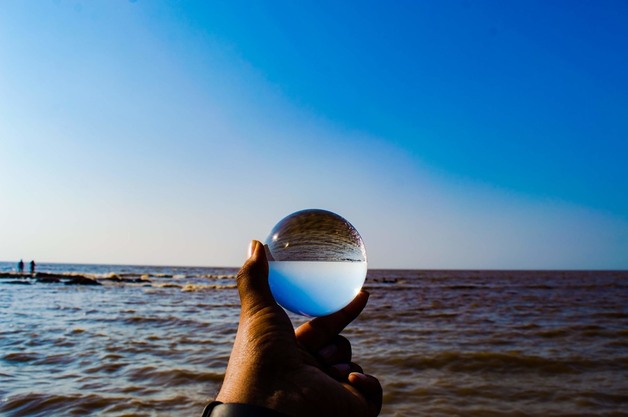 View with a different perspective. #lifeatexpedia #lensball #beach #bluesky #likeforlike #lensballphotography