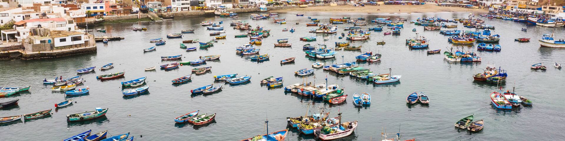 Fisher boats in the harbor. Pucusana, Lima, Peru.