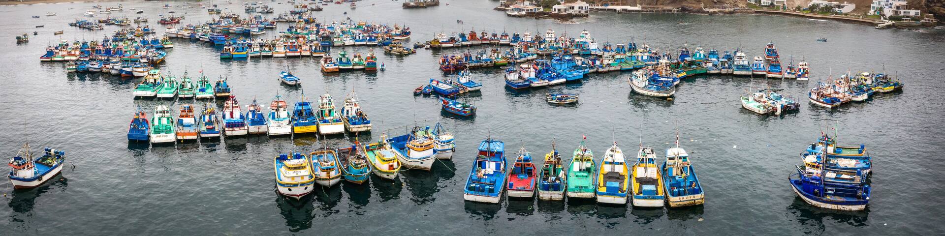 Fisher boats in the harbor. Pucusana, Lima, Peru.