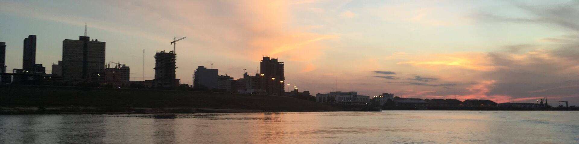 Asunción at sunset from boat