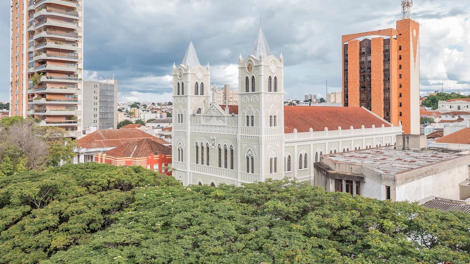 Aerial view of square Matriz, downtown in Passos, Minas Gerais, Brazil