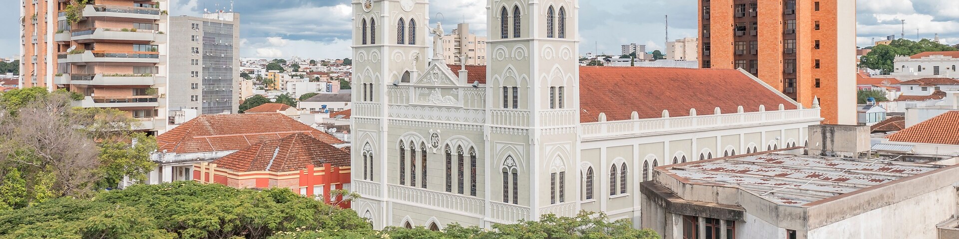 Aerial view of square Matriz, downtown in Passos, Minas Gerais, Brazil