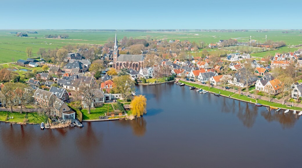 Aerial panorama from the historical city Broek in Waterland in the Netherlands
