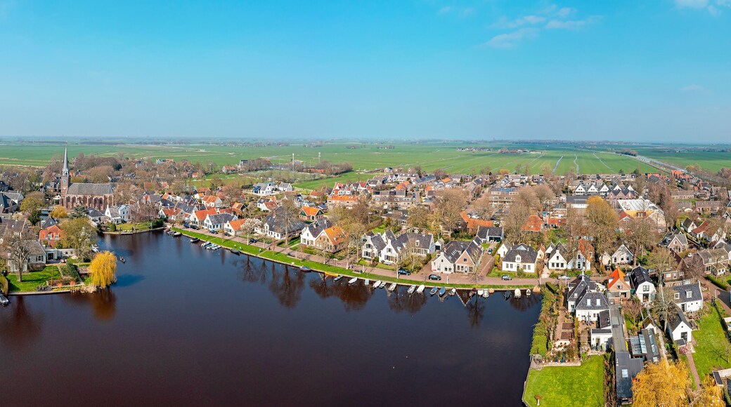 Aerial panorama from the town Broek in Waterland in the Netherlands