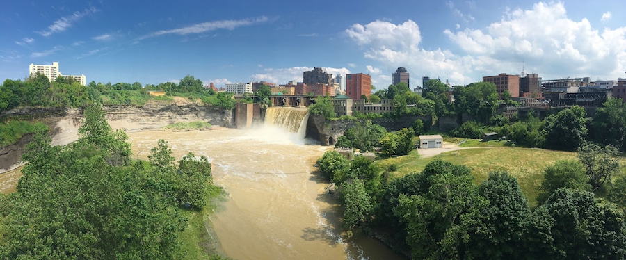 Panorama view of High Falls and the City of Rochester